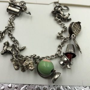 1930’s Sterling Silver Charm Bracelet Dog Cat